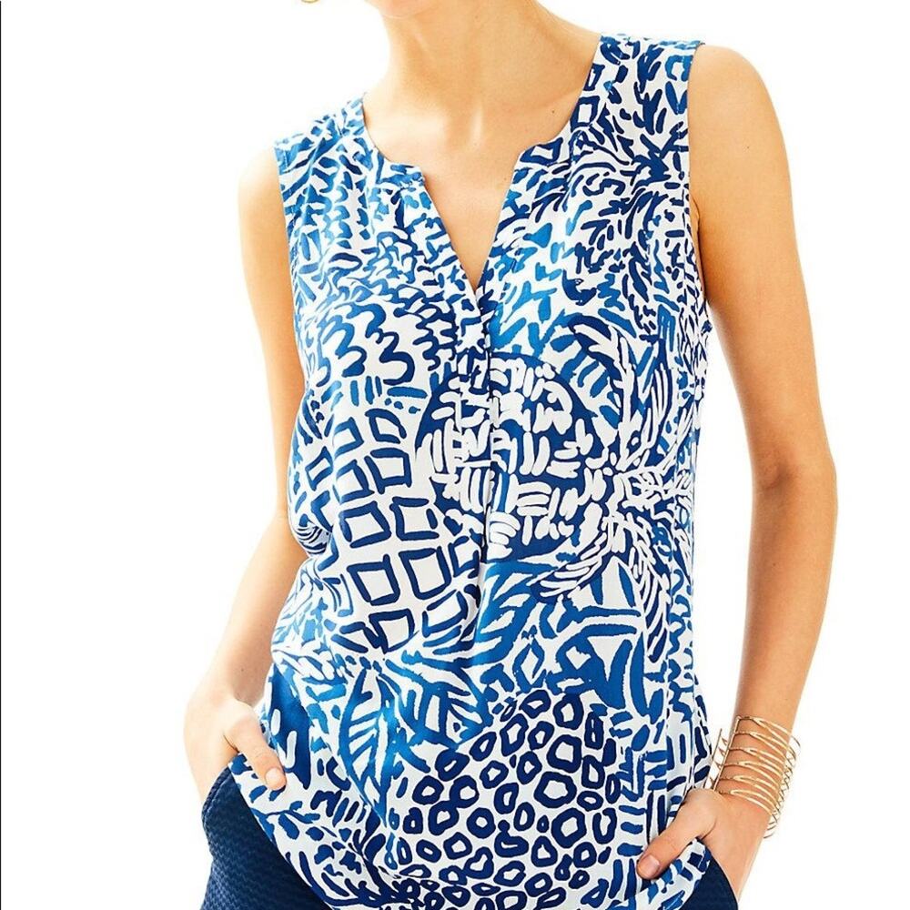 Lilly Pulitzer Sleeveless Stacey Top In Indigo Home Slice
